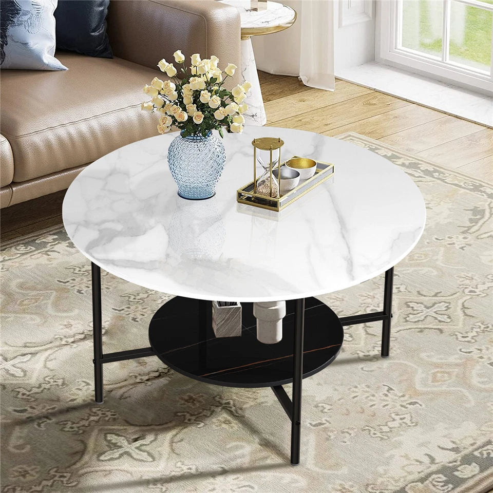 Modern Living Room Table with White Marble and Storage Space