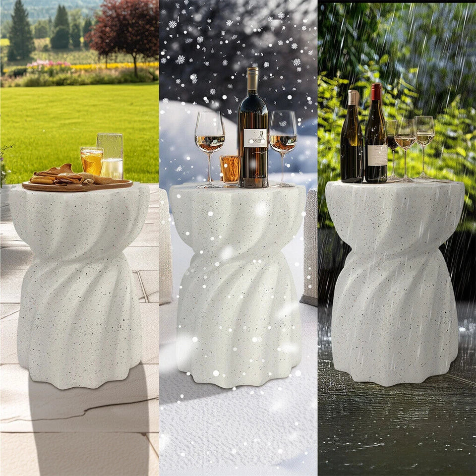 Off-White Concrete Side Table With Antique Look For Indoor Or Outdoor