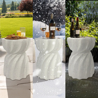 Off-White Concrete Side Table With Antique Look For Indoor Or Outdoor