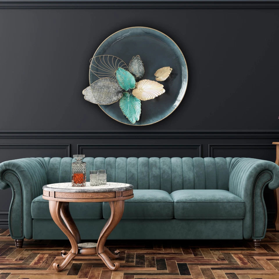 Multicolour 80cm Round Metal Wall Art with 3D Leaf Design for Modern Homes