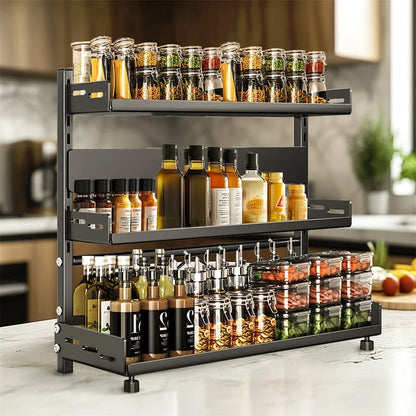 Large 3 Tier Spice Rack Kitchen Organizer with Adjustable Height