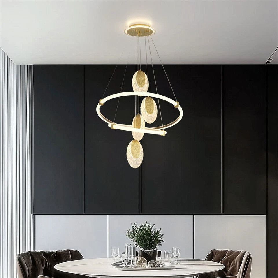 Gold Acrylic Ring LED Chandelier Light 40cm