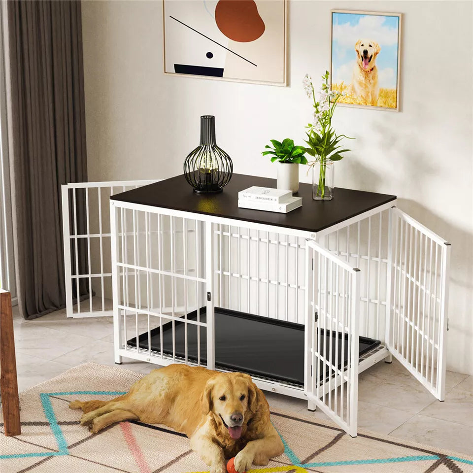 Sturdy Wooden Dog Crate with Storage Table