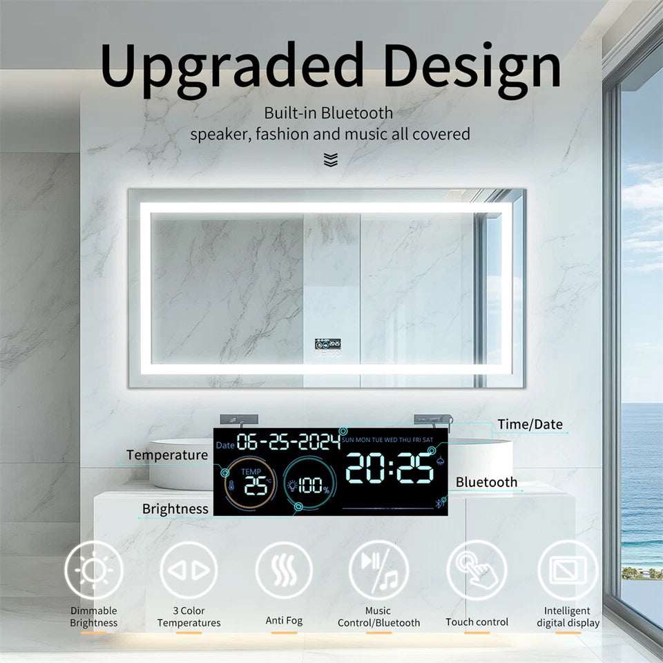 FIN Huge 1.8m Bluetooth LED Bathroom Mirror Dual Lights Dimming Music Vanity Mirror