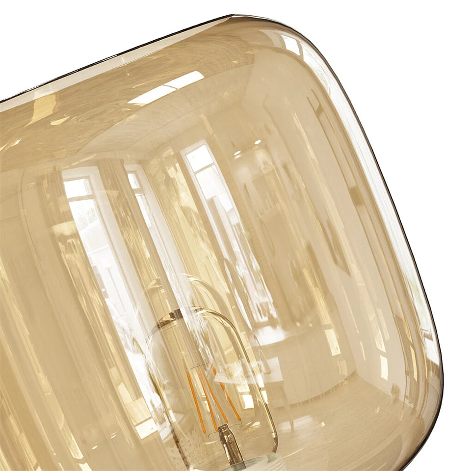 Industrial Bedside Table Lamp with Amber Glass