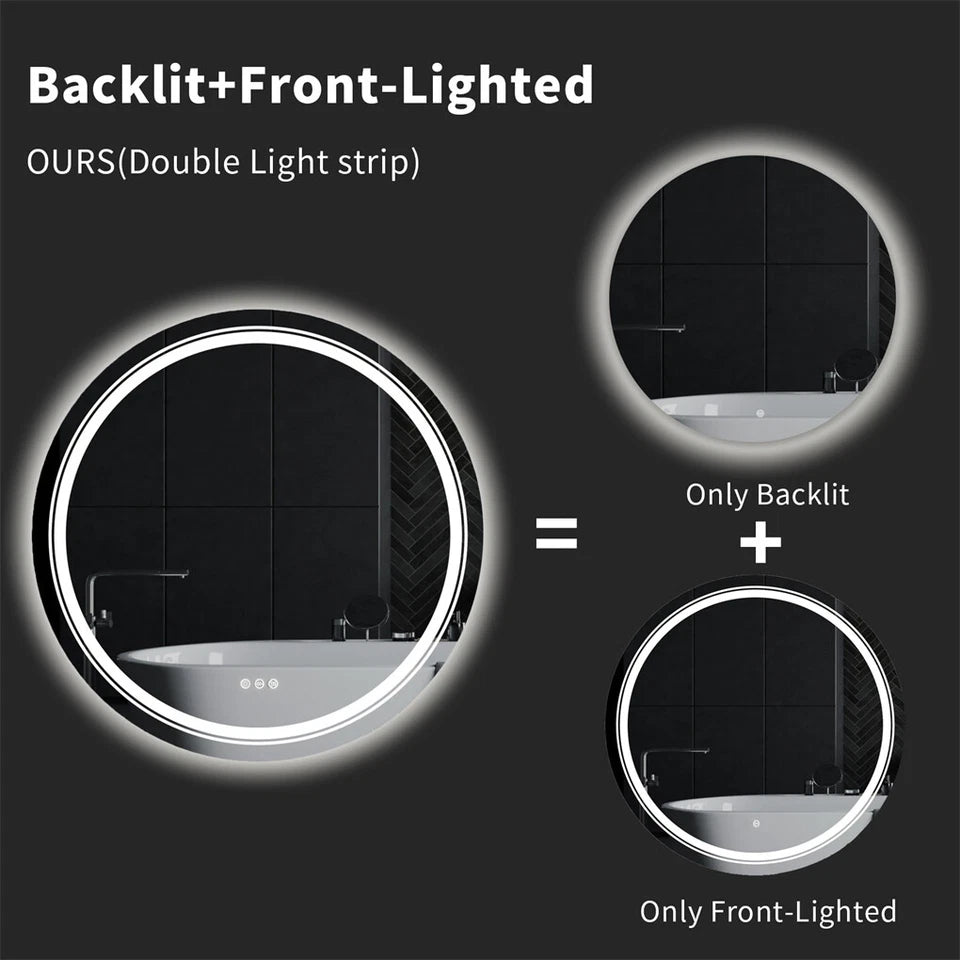 Large Round LED Bathroom Mirror Anti-fog Dimmable Vanity Mirror