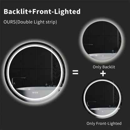Large Round LED Bathroom Mirror Anti-fog Dimmable Vanity Mirror