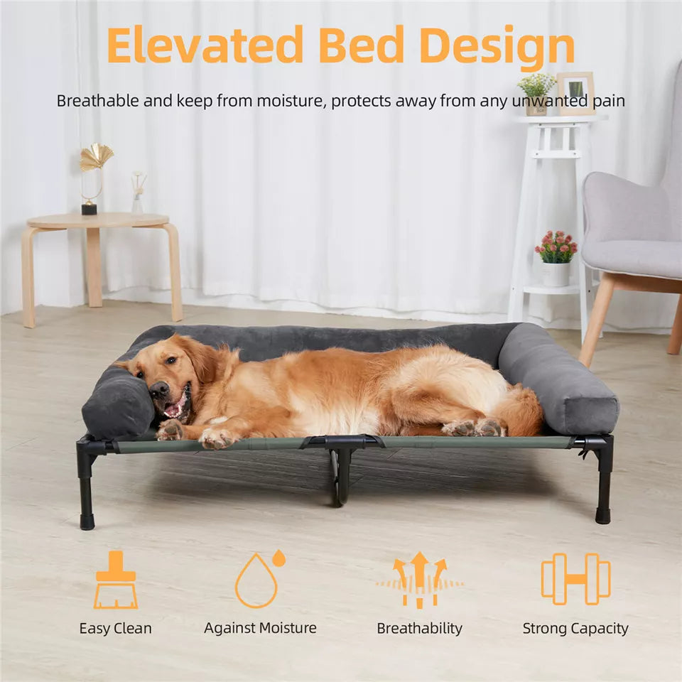 Oversized Raised Dog Bed with Cooling Bolster Lounger