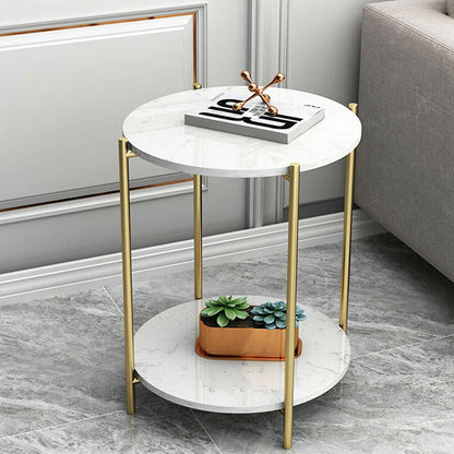 Sleek Marble End Table 2 Tier Coffee Table Nightstand With Thicken Metal Frame