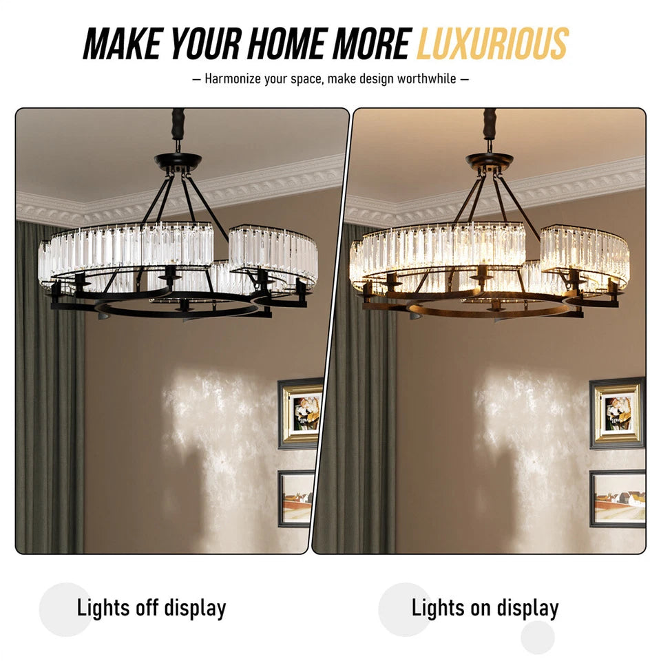 Large Black Crystal Chandelier with 8 E14 Lights