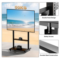 Durable black TV floor stand with heavy duty metal frame