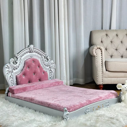 Baroque Pet Sofa with Velvet & Headboard(Pink)
