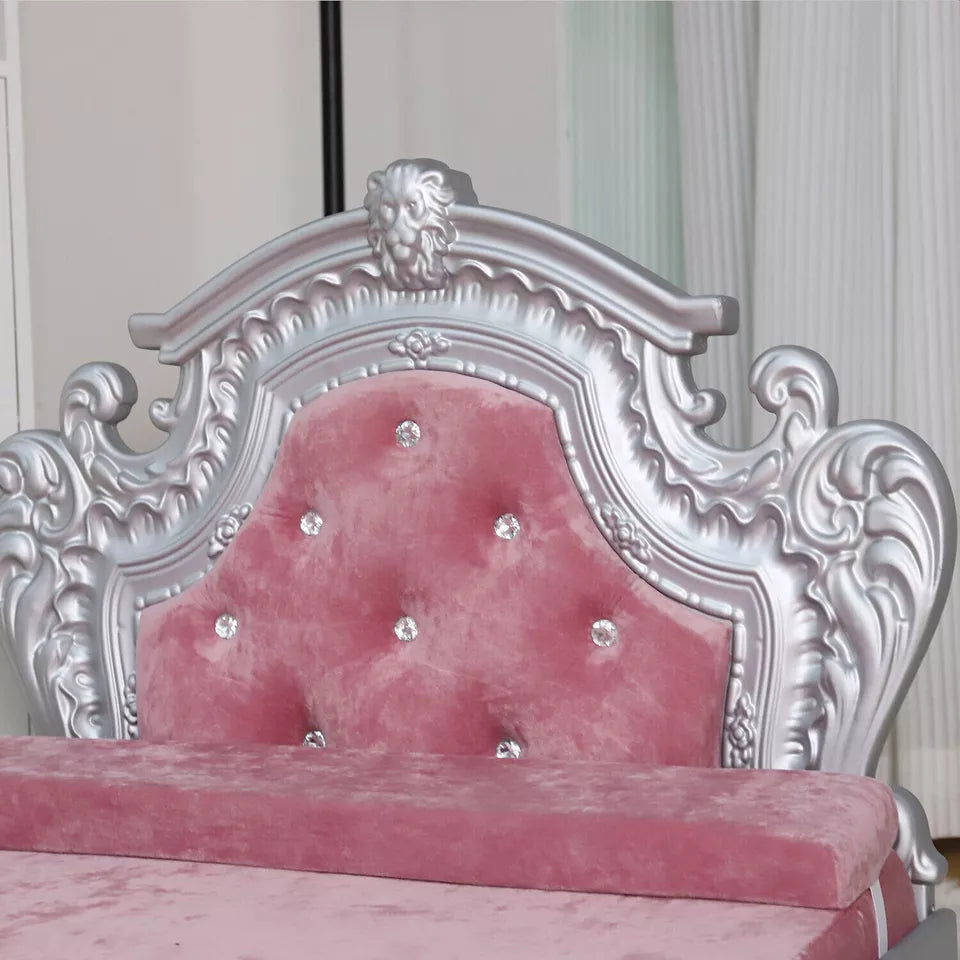 Baroque Pet Sofa with Velvet & Headboard(Pink)