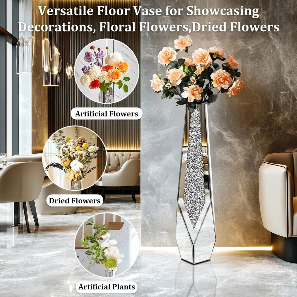 Luxury Crushed Diamond Floor Vase – Modern Floral Display
