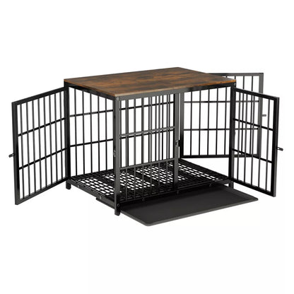 Heavy Duty Wooden Dog Crate End Table with Tray(L)