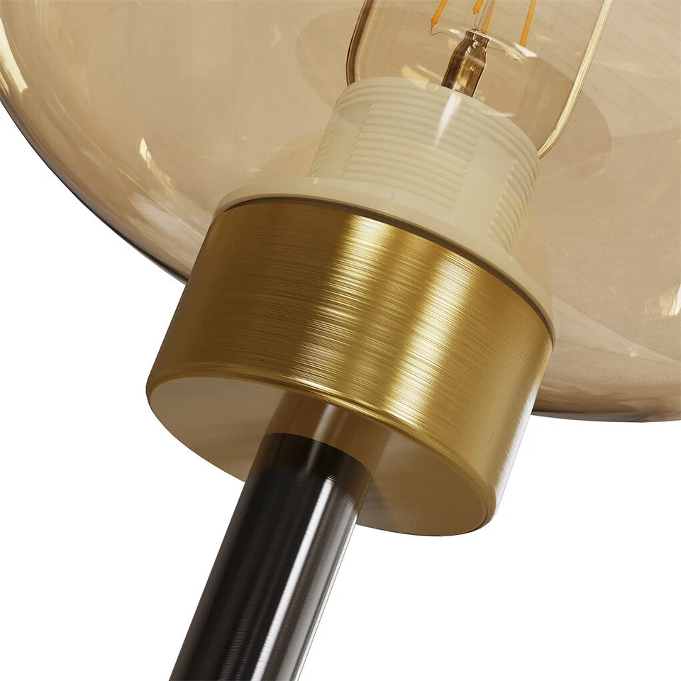Industrial Bedside Table Lamp with Amber Glass