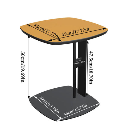 Orange Saddle Leather C-Shaped Square Side Table With Black Iron Frame