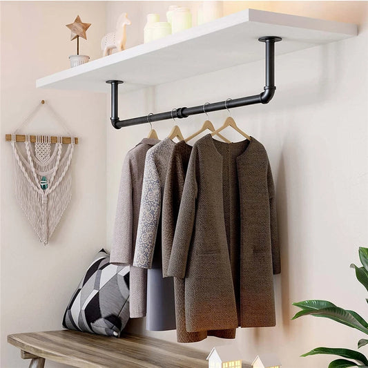 2x Super Strong Bearing Metal Pipe Clothes Rack Clothes Hanger Pole Garment Bar