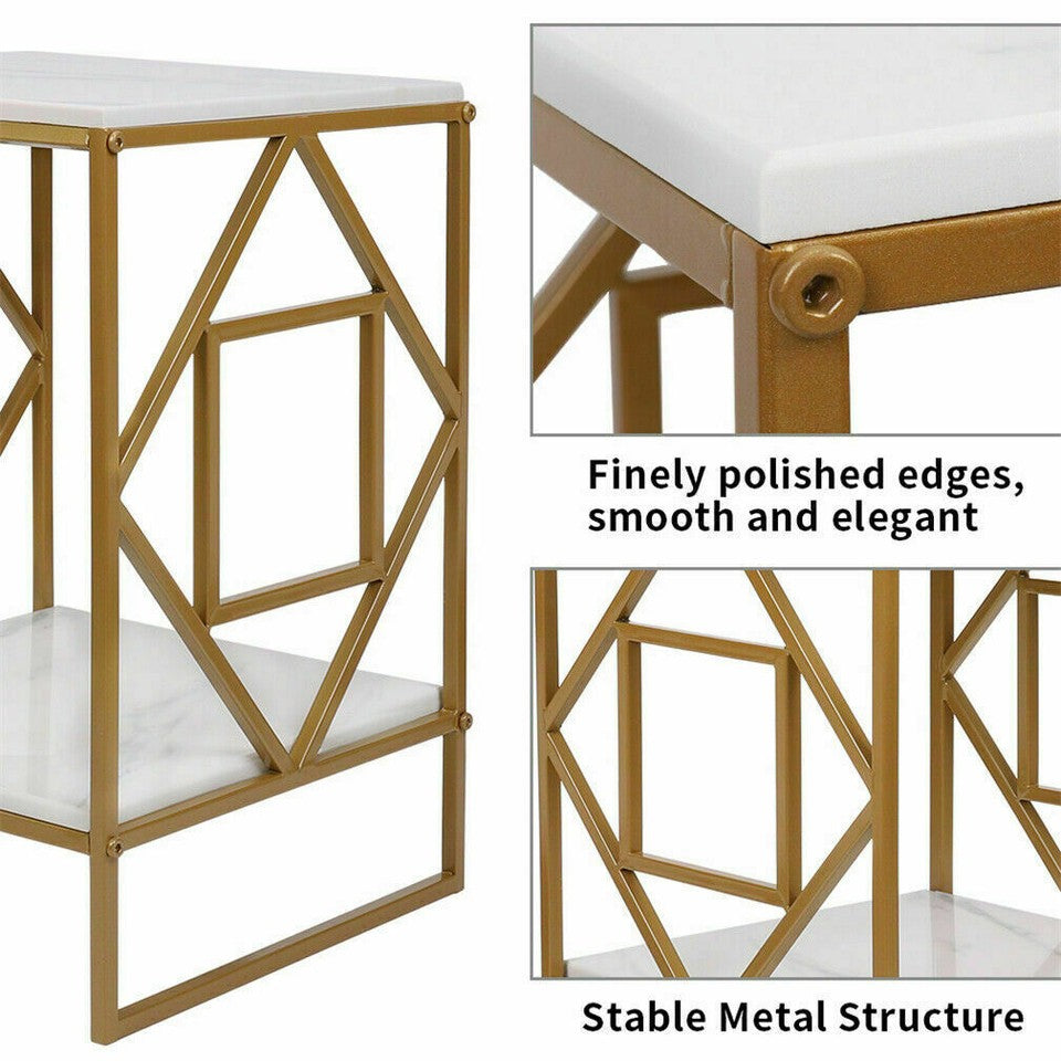 Gold Metal Frame Side / End Table Marble Accent Coffee Table