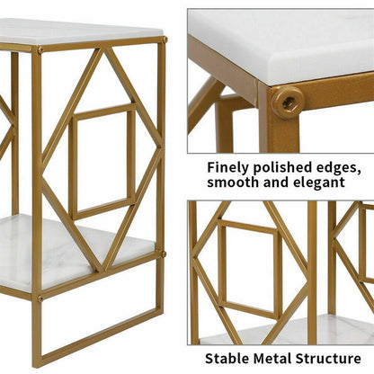 Gold Metal Frame Side / End Table Marble Accent Coffee Table