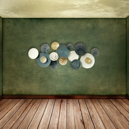 Blue, White and Gold Textured Circular Metal Wall Art for Elegant Home Styling