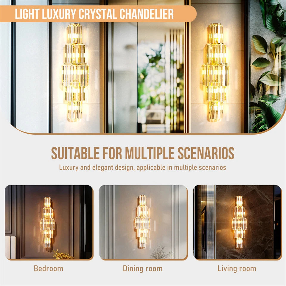 Gold 5-Tier Crystal Wall Sconce with LED Lights