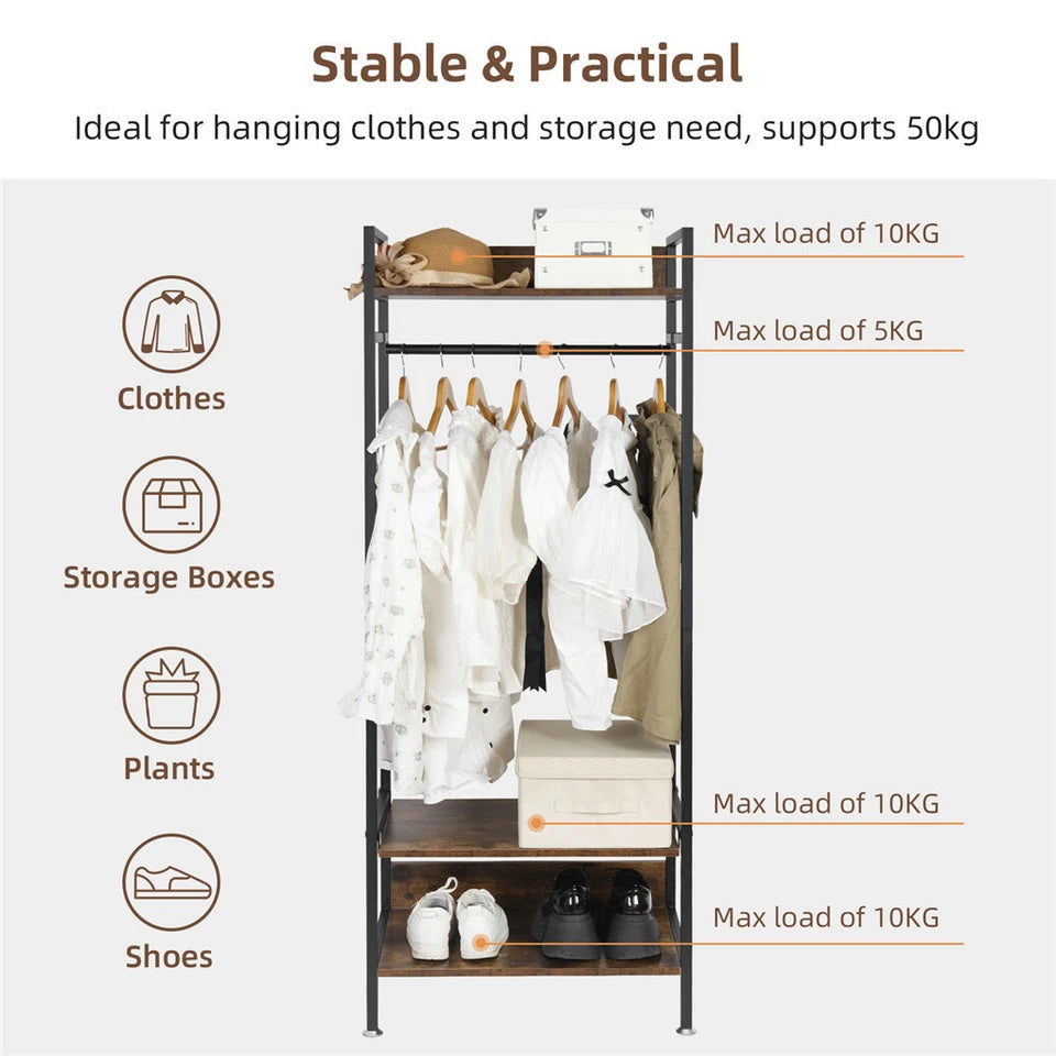 Metal Garment Rack Entryway Coat Rack Open Wardrobe Closet Storage Organizer