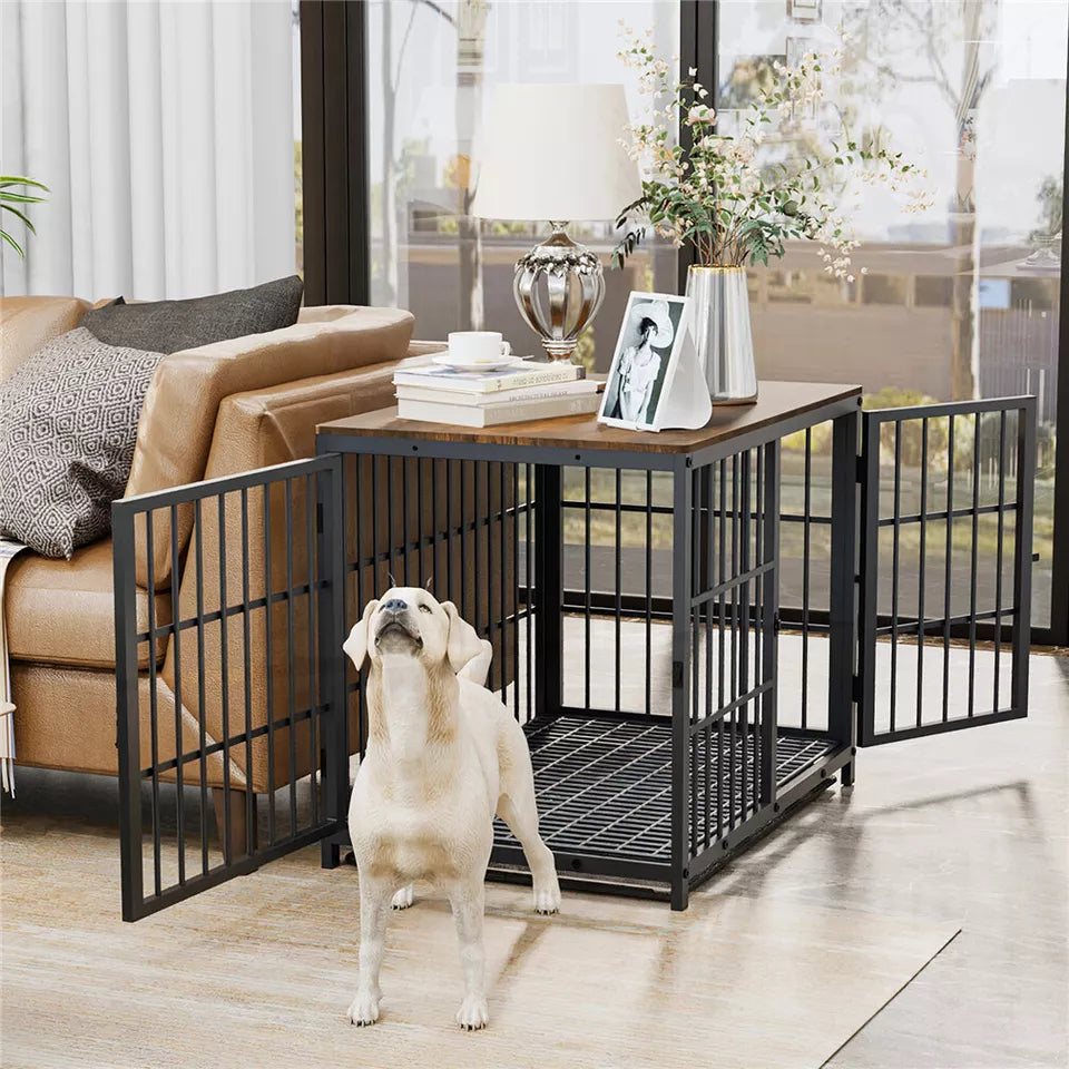 Sturdy Wooden Dog Crate with Storage Table
