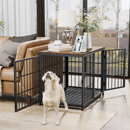 Sturdy Wooden Dog Crate with Storage Table