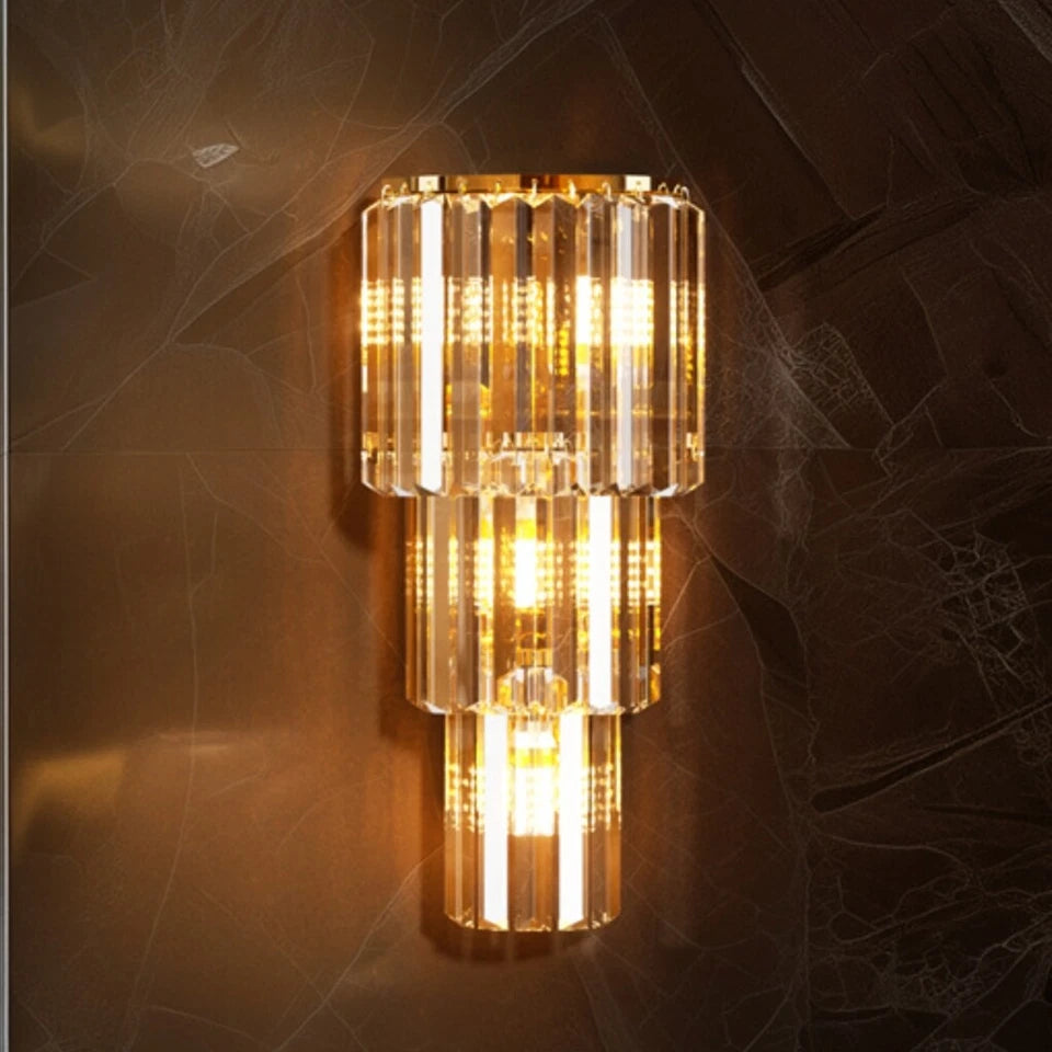 Gold 3 Tier Crystal Wall Sconce with 3 Lights