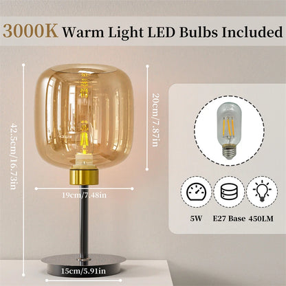 Industrial Bedside Table Lamp with Amber Glass