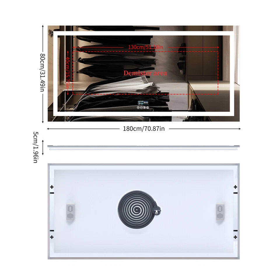 FIN Huge 1.8m Bluetooth LED Bathroom Mirror Dual Lights Dimming Music Vanity Mirror