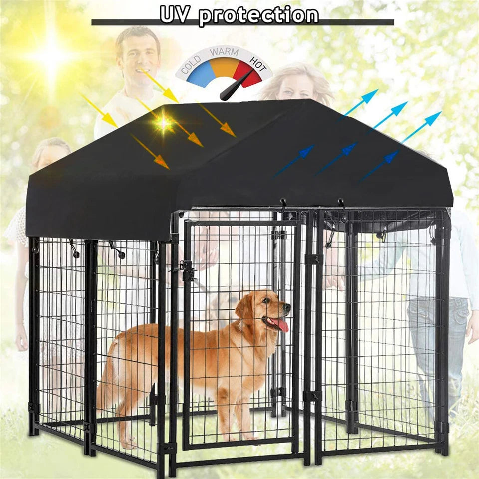 Black Powder Coat Steel Frame Dog Kennel Pet Playpen Enclosure Dog House W Roof