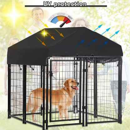 Black Powder Coat Steel Frame Dog Kennel Pet Playpen Enclosure Dog House W Roof