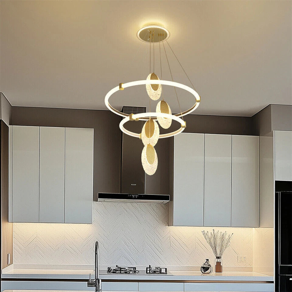 Gold Acrylic Ring LED Chandelier Ceiling Light 60cm