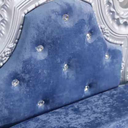 Baroque Pet Sofa with Velvet & Headboard(Blue)