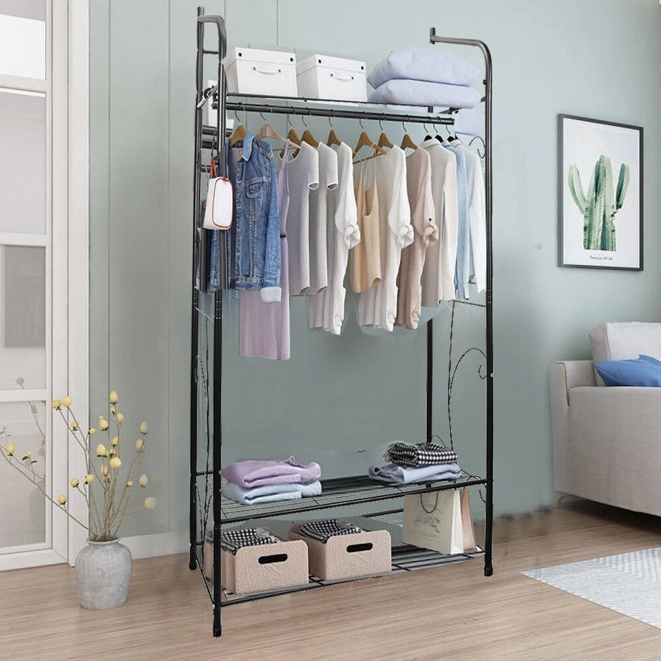 Metal Open Wardrobe Simplicity Clothes Rack Garment Storage Hanger Shoe Organise