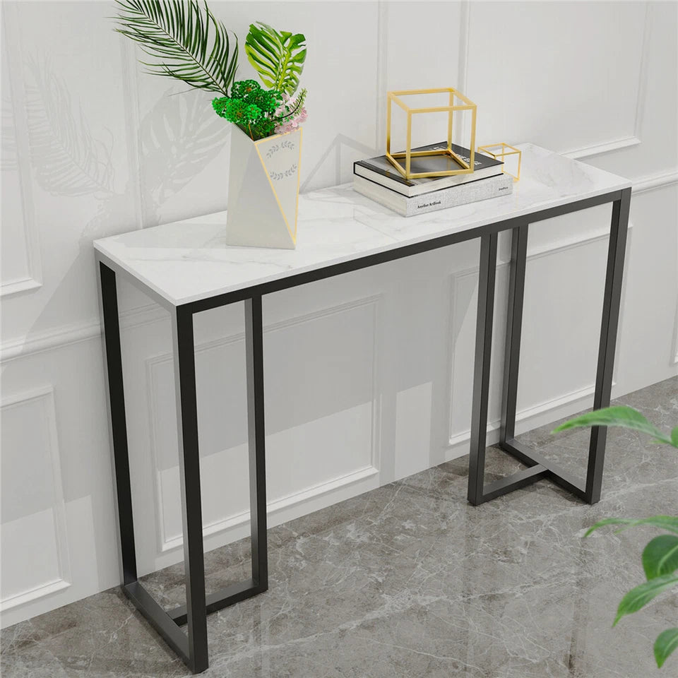 Large Modern Marble Console Table Sintered Stone Entryway Hallway Table with Metal Frame