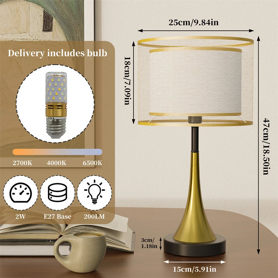Classic Gold Bedside Lamp with Three Light Settings