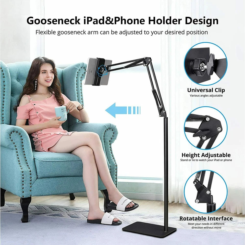 Portable Tripod Phone Tablet Mount with 360° Clamp and Flexible Arms for Video, Streaming