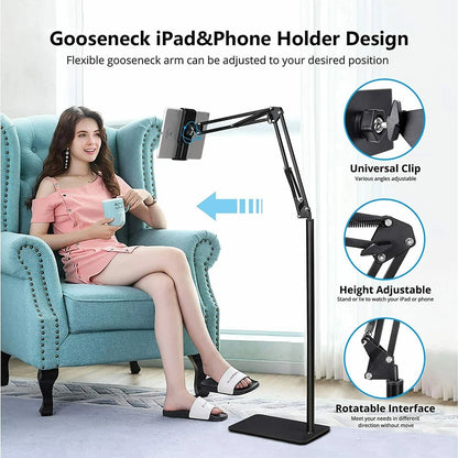 Portable Tripod Phone Tablet Mount with 360° Clamp and Flexible Arms for Video, Streaming