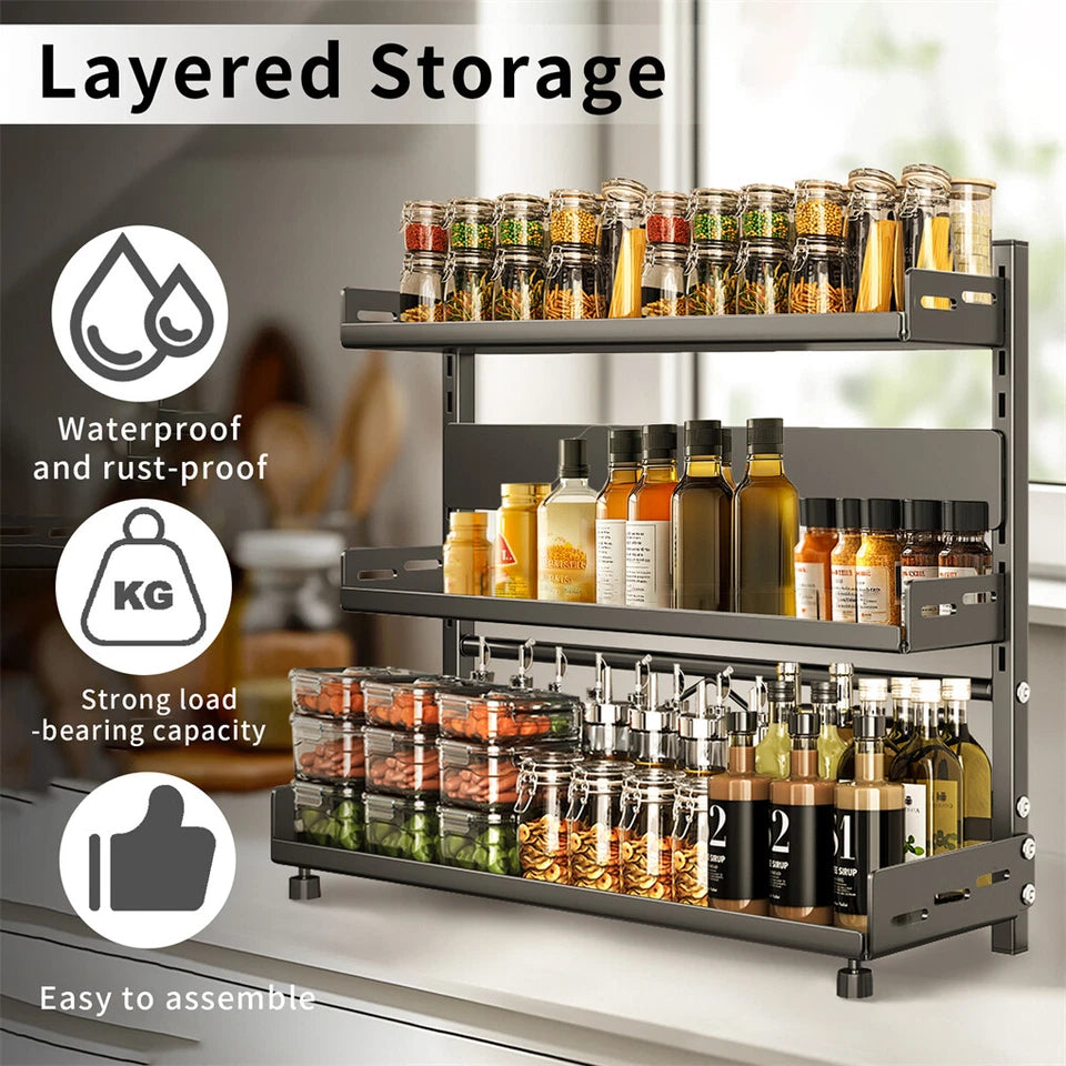 Large 3 Tier Spice Rack Kitchen Organizer with Adjustable Height