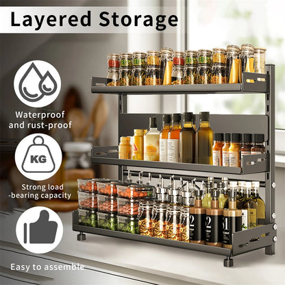 Large 3 Tier Spice Rack Kitchen Organizer with Adjustable Height