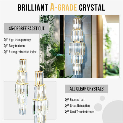 Gold 5-Tier Crystal Wall Sconce with LED Lights