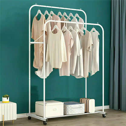 Thick Metal Rolling Clothes Rack with Shoe Organizer