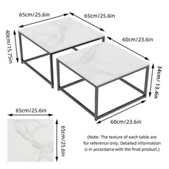 White Sintered Stone Rectangular Nesting Tables with Black Metal Frame
