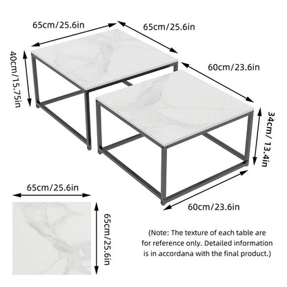 White Sintered Stone Rectangular Nesting Tables with Black Metal Frame