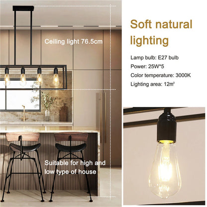 Vintage Industrial 5-Light Black Ceiling Pendant Lamp