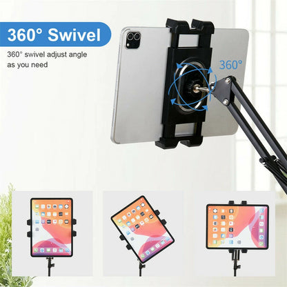 Portable Tripod Phone Tablet Mount with 360° Clamp and Flexible Arms for Video, Streaming