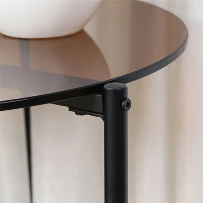 Brown Tinted Round Tempered Glass Coffee Table with Modern Metal Frame